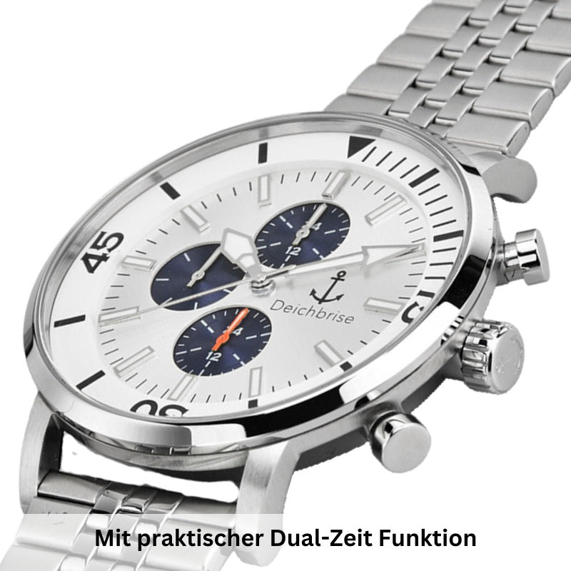 Chronograph Seegang (Herren) 45mm silber-weiß-blau