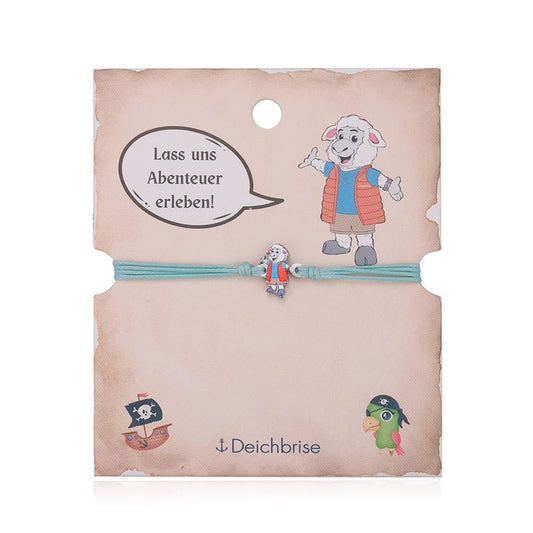 Kinderarmband Deichi in Hellblau auf der Deichbrise-Karte mit Deichi-Figur
