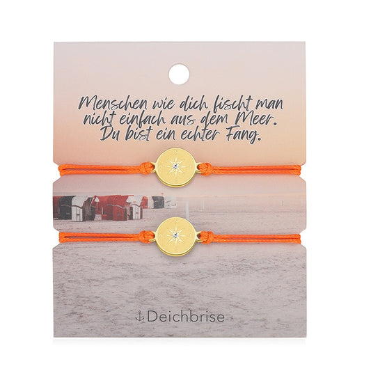 Freundschaftsarmbänder Kompass (2 Stück) aus Wachs-Seil & Edelstahl