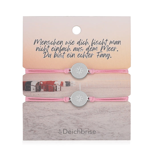 Freundschaftsarmbänder Kompass (2 Stück) aus Wachs-Seil & Edelstahl