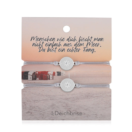 Freundschaftsarmbänder Kompass (2 Stück) aus Wachs-Seil & Edelstahl