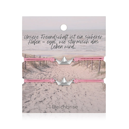 Freundschaftsarmbänder Papierschiffchen (2 Stück) aus Wachs-Seil & Edelstahl