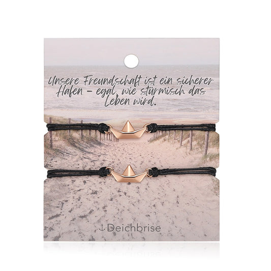 Freundschaftsarmbänder Papierschiffchen (2 Stück) aus Wachs-Seil & Edelstahl