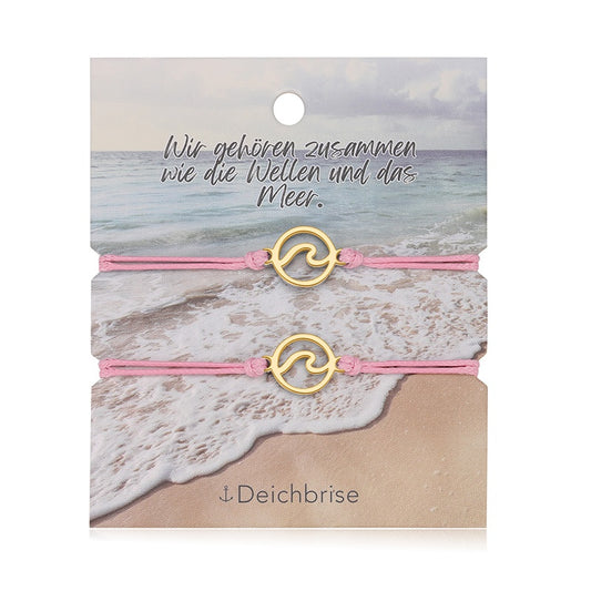 Freundschaftsarmbänder Welle (2 Stück) aus Wachs-Seil & Edelstahl