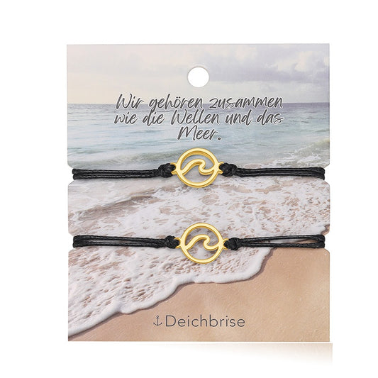 Freundschaftsarmbänder Welle (2 Stück) aus Wachs-Seil & Edelstahl