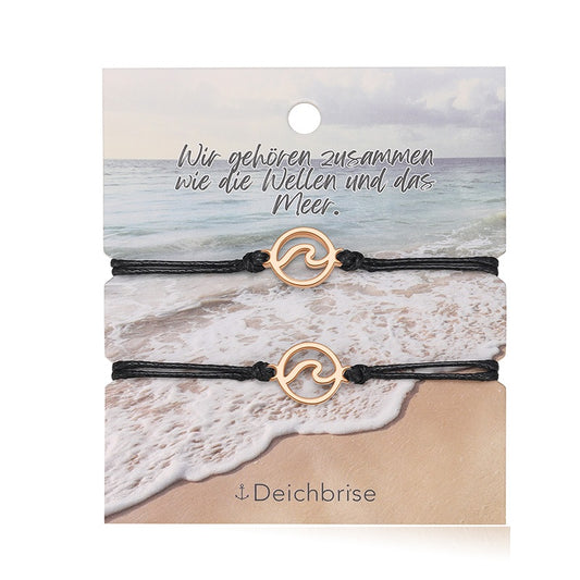 Freundschaftsarmbänder Welle (2 Stück) aus Wachs-Seil & Edelstahl