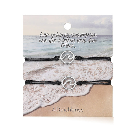 Freundschaftsarmbänder Welle (2 Stück) aus Wachs-Seil & Edelstahl