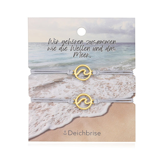 Freundschaftsarmbänder Welle (2 Stück) aus Wachs-Seil & Edelstahl