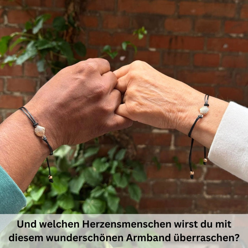 Freundschaftsarmbänder Muschel (2 Stück) aus Wachs-Seil & Edelstahl