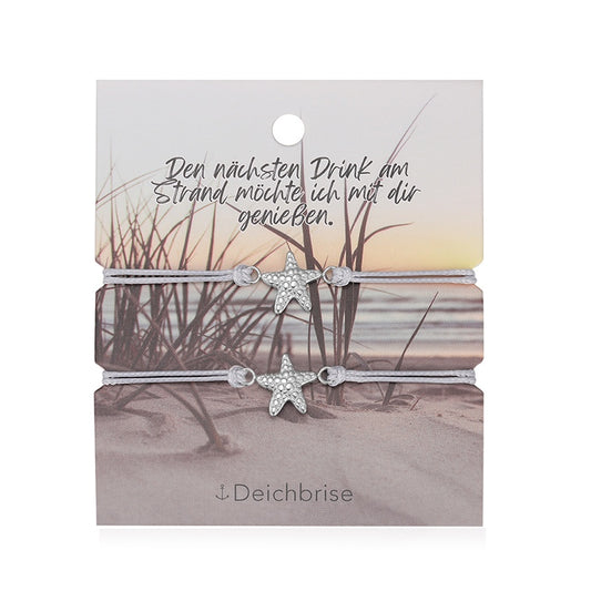 Freundschaftsarmbänder Seestern (2 Stück) aus Wachs-Seil & Edelstahl