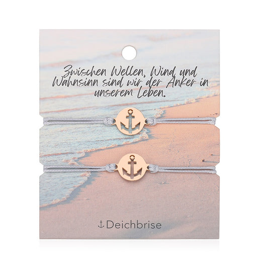 Freundschaftsarmbänder Anker (2 Stück) aus Wachs-Seil & Edelstahl