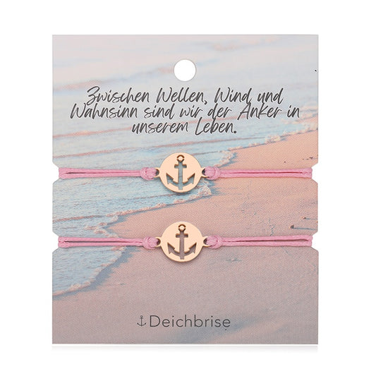 Freundschaftsarmbänder Anker (2 Stück) aus Wachs-Seil & Edelstahl