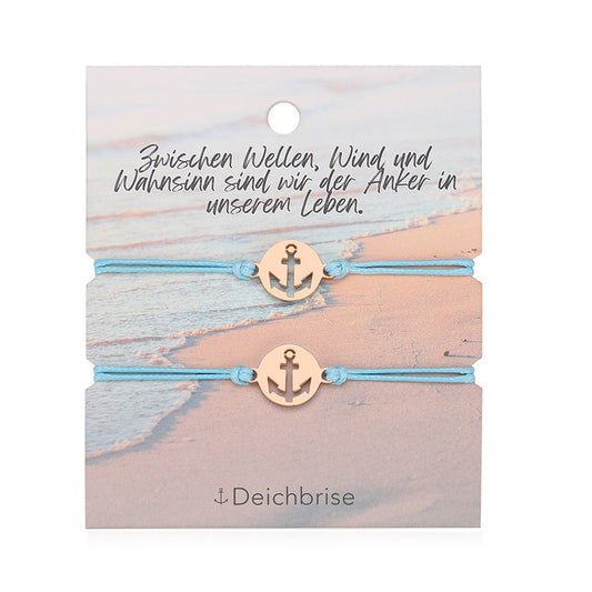 Freundschaftsarmbänder Anker (2 Stück) aus Wachs-Seil & Edelstahl