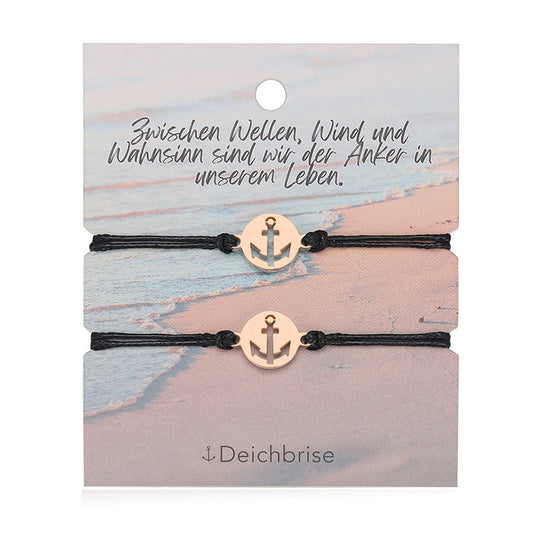 Freundschaftsarmbänder Anker (2 Stück) aus Wachs-Seil & Edelstahl
