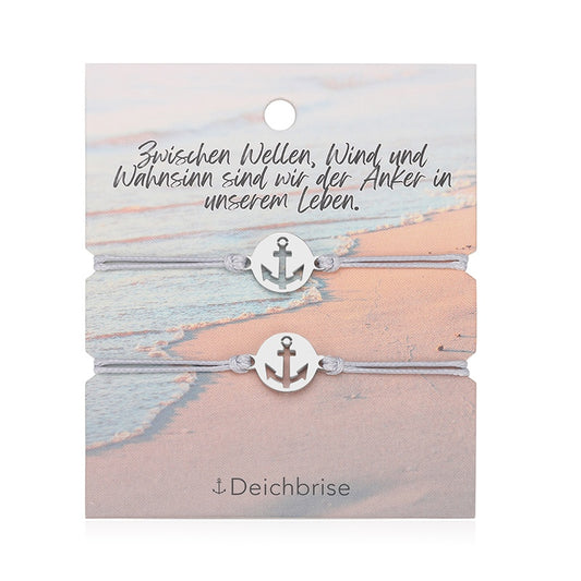 Freundschaftsarmbänder Anker (2 Stück) aus Wachs-Seil & Edelstahl