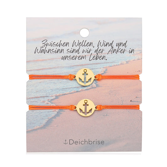 Freundschaftsarmbänder Anker (2 Stück) aus Wachs-Seil & Edelstahl