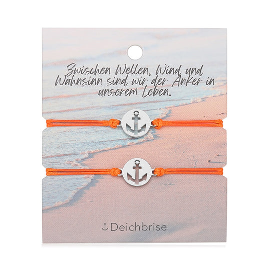 Freundschaftsarmbänder Anker (2 Stück) aus Wachs-Seil & Edelstahl