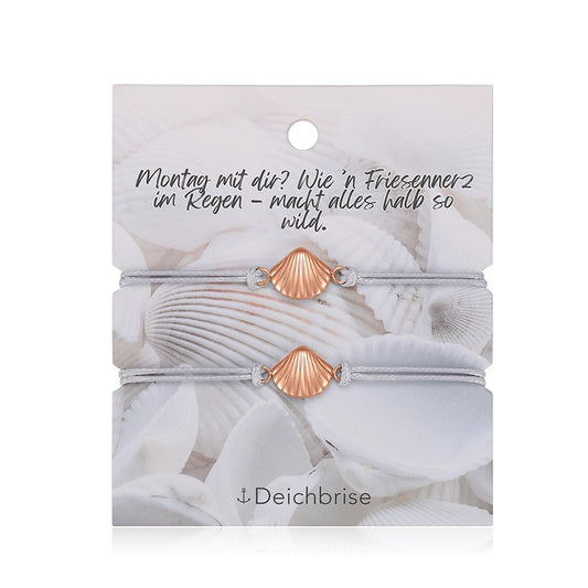 Freundschaftsarmbänder Muschel (2 Stück) aus Wachs-Seil & Edelstahl