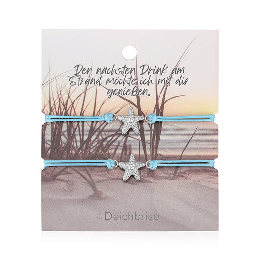 Freundschaftsarmbänder Seestern (2 Stück) aus Wachs-Seil & Edelstahl