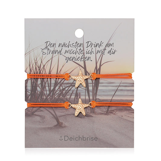 Freundschaftsarmbänder Seestern (2 Stück) aus Wachs-Seil & Edelstahl