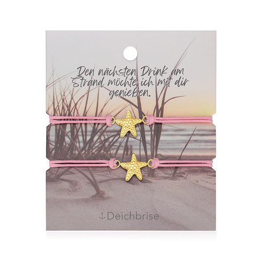 Freundschaftsarmbänder Seestern (2 Stück) aus Wachs-Seil & Edelstahl