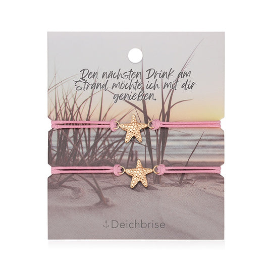 Freundschaftsarmbänder Seestern (2 Stück) aus Wachs-Seil & Edelstahl