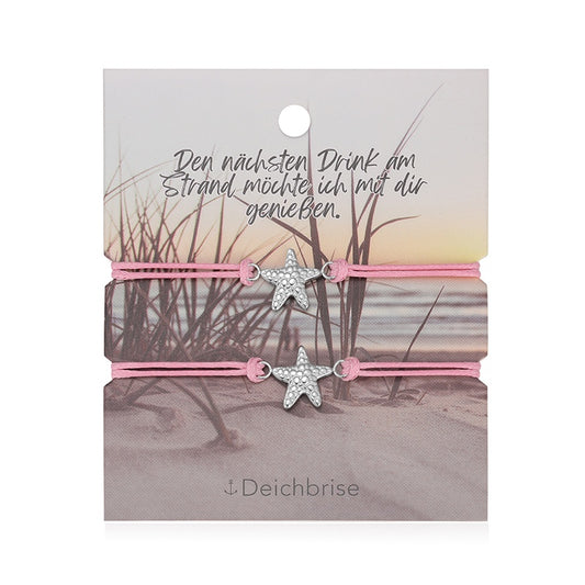 Freundschaftsarmbänder Seestern (2 Stück) aus Wachs-Seil & Edelstahl