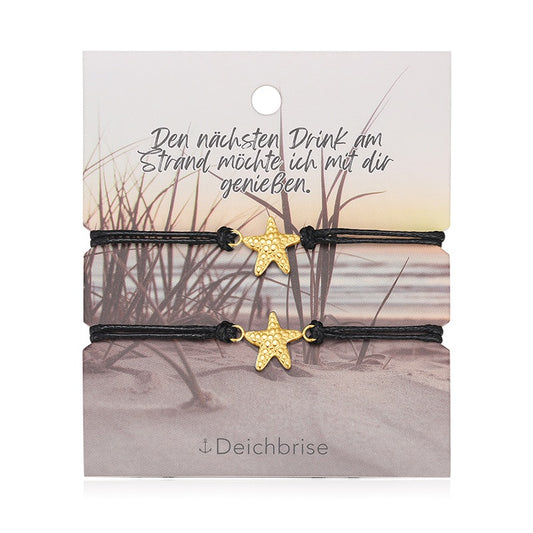 Freundschaftsarmbänder Seestern (2 Stück) aus Wachs-Seil & Edelstahl