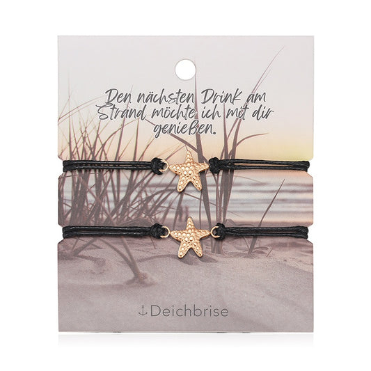 Freundschaftsarmbänder Seestern (2 Stück) aus Wachs-Seil & Edelstahl