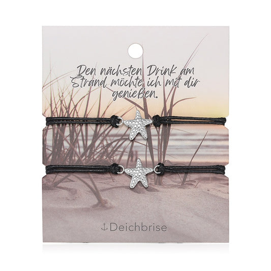 Freundschaftsarmbänder Seestern (2 Stück) aus Wachs-Seil & Edelstahl