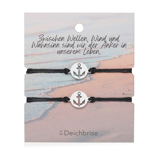Freundschaftsarmbänder Anker (2 Stück) aus Wachs-Seil & Edelstahl