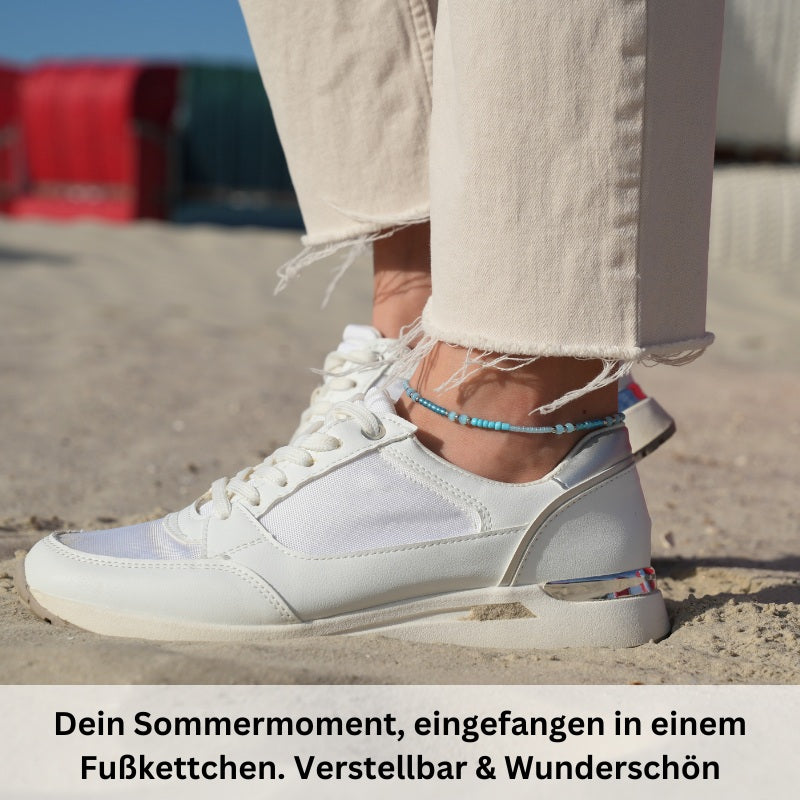 Fußkettchen Wellenrauschen aus Nylon mit Edelstahl & Glasperlen