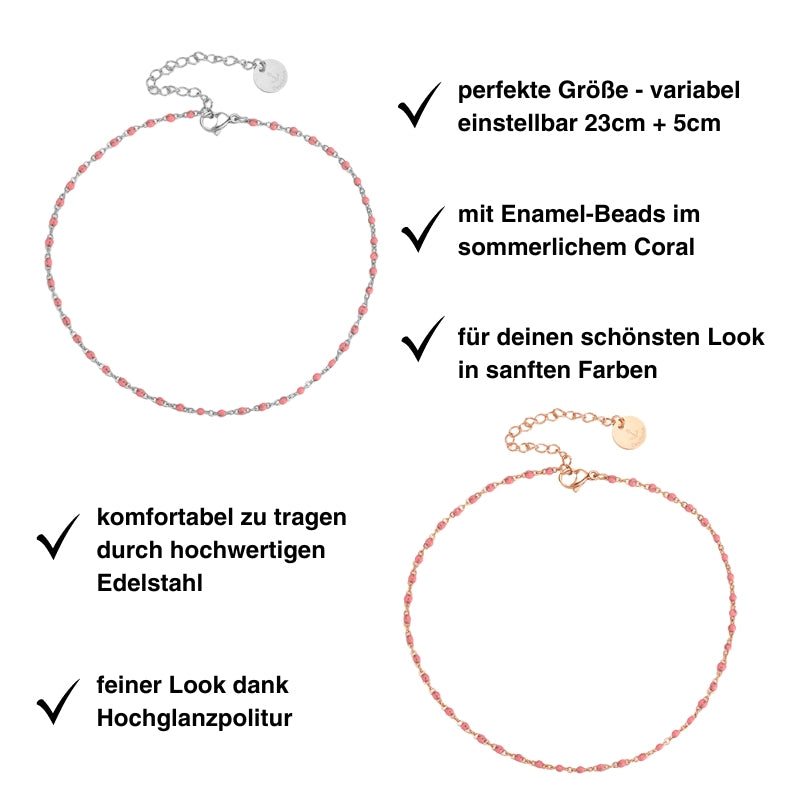 Fußkettchen aus Edelstahl Coral