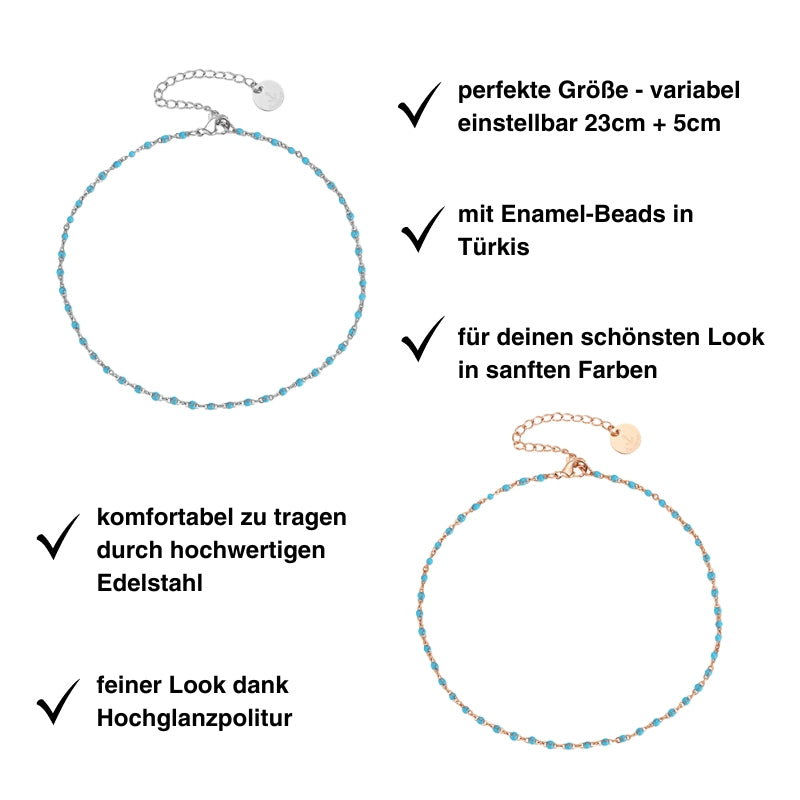 Fußkettchen aus Edelstahl Türkis