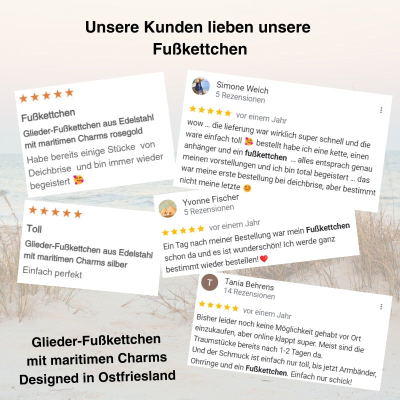 Glieder-Fußkettchen aus Edelstahl mit maritimen Charms