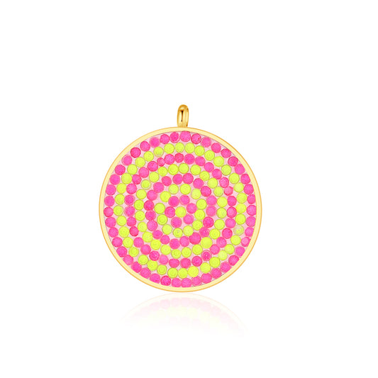 Kettenanhänger Bling Bling in Neongelb-Pink in goldfarbener Fassung