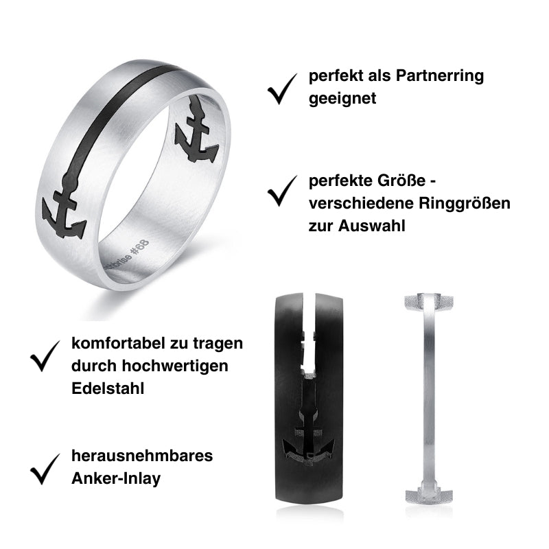 Herren-Ring aus Edelstahl mit Anker-Inlay