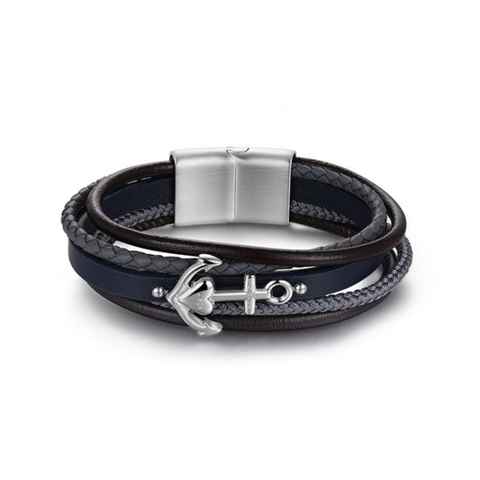 Armband Glaube Liebe Hoffnung (Multistrang) aus Leder, Segelseil & Edelstahl (Kapitän rockt)