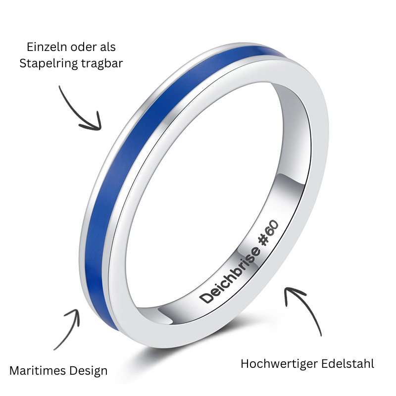 Blauer Enamel-Ring aus Edelstahl (Stapelring)