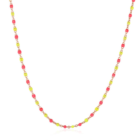 Kette aus Edelstahl Neongelb-Pink