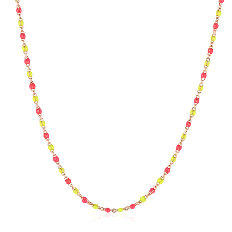 Kette aus Edelstahl Neongelb-Pink