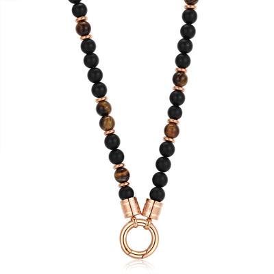 Kette Black Beach (6mm) mit Onyx, Tiger-Eye und Edelstahl-Beads (mit Rund-Karabiner)