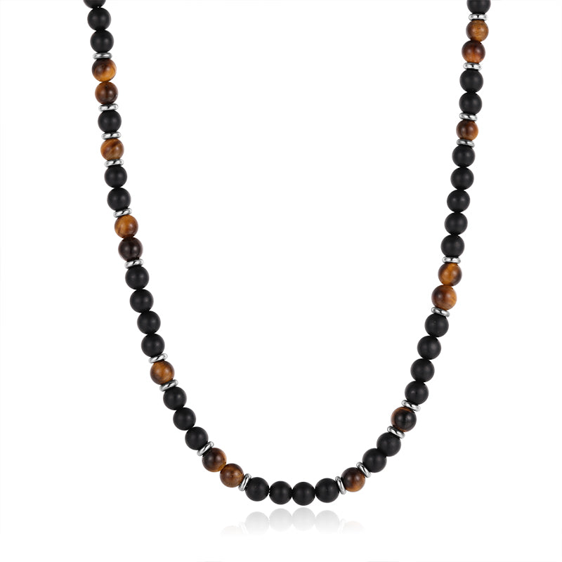 Kette Black Beach (4mm) aus Onyx, Tiger-Eye & Edelstahl