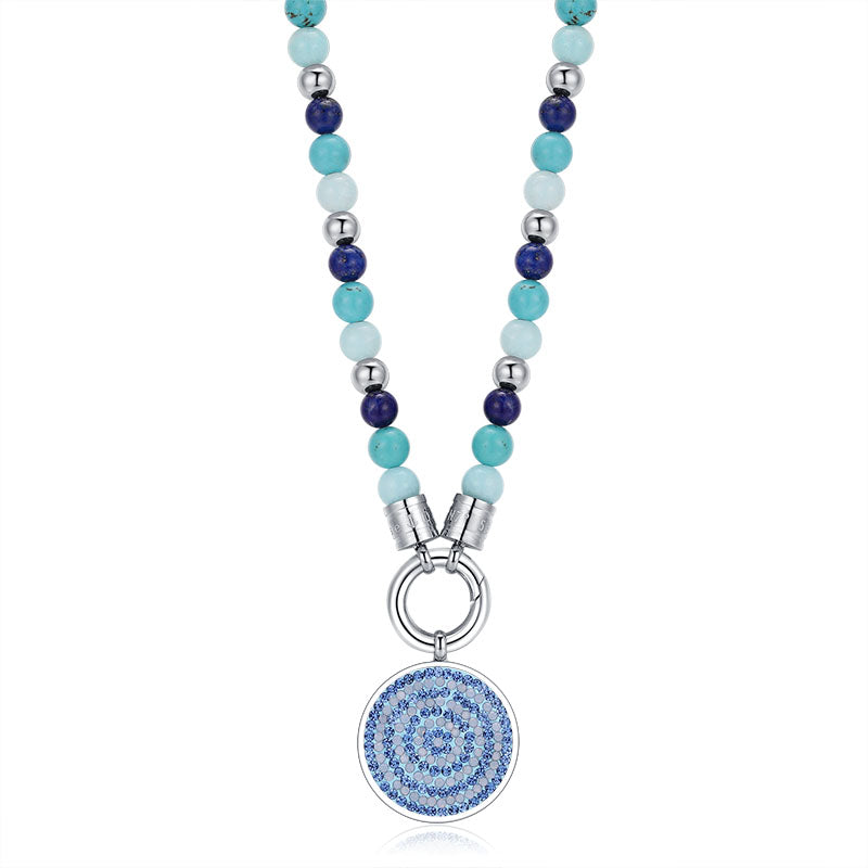 Kette Blue Playa mit Turquoise, Amazonit Jade, Lapis Lazuli und Edelstahl-Beads (mit Rund-Karabiner)
