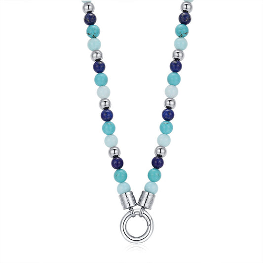 Kette Blue Playa mit Turquoise, Amazonit Jade, Lapis Lazuli und Edelstahl-Beads (mit Rund-Karabiner)