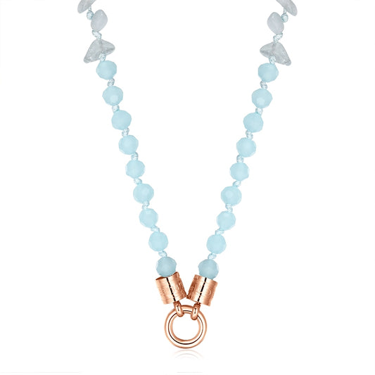 Kette Glasperlenblau 6mm (mit Rund-Karabiner) aus Edelstahl & Glasperlen