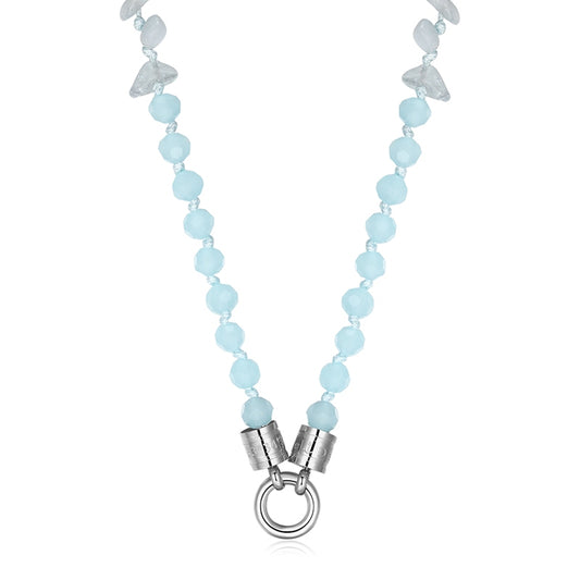 Kette Glasperlenblau 6mm (mit Rund-Karabiner) aus Edelstahl & Glasperlen