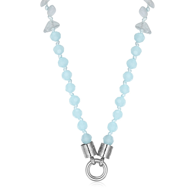Kette Glasperlenblau 6mm (mit Rund-Karabiner) aus Edelstahl & Glasperlen