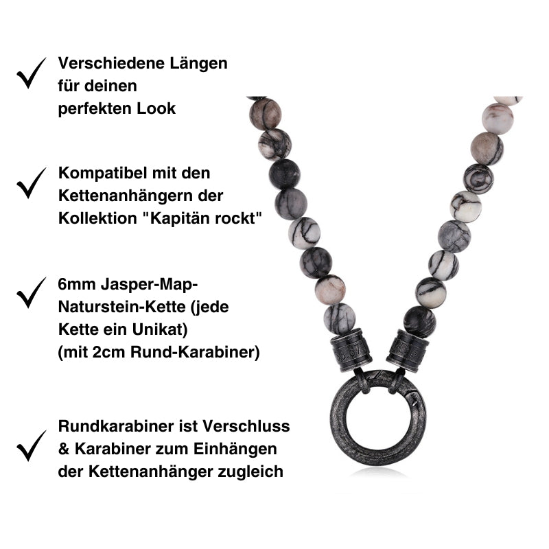 Kette Jasper (mit Rund-Karabiner) aus Edelstahl & Jasper-Map-Beads