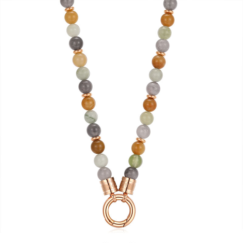 Kette Joleen (6mm) mit Quarz Kristall, Gelbe Jade, Hellgrüne Jade und Edelstahl-Beads (mit Rund-Karabiner)